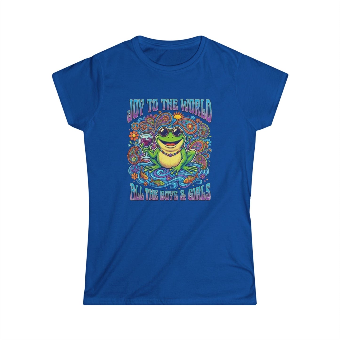 Joy to the World Frog Graphic Tee – Psychedelic Retro Women’s T-Shirt