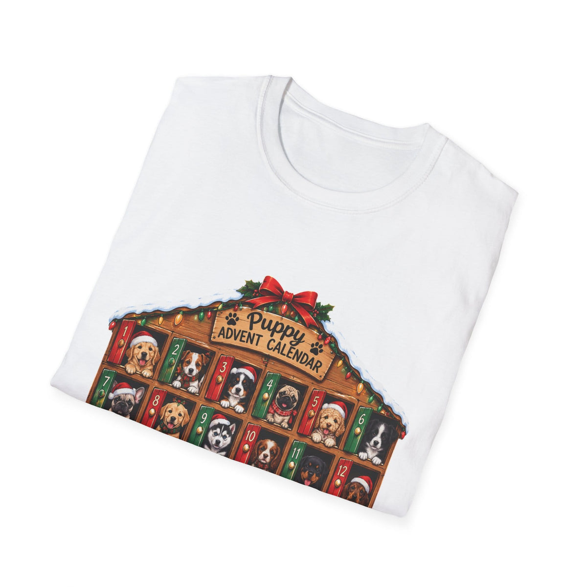 Puppy Advent Calendar Christmas T-Shirt – Festive Dog Lover Graphic Tee