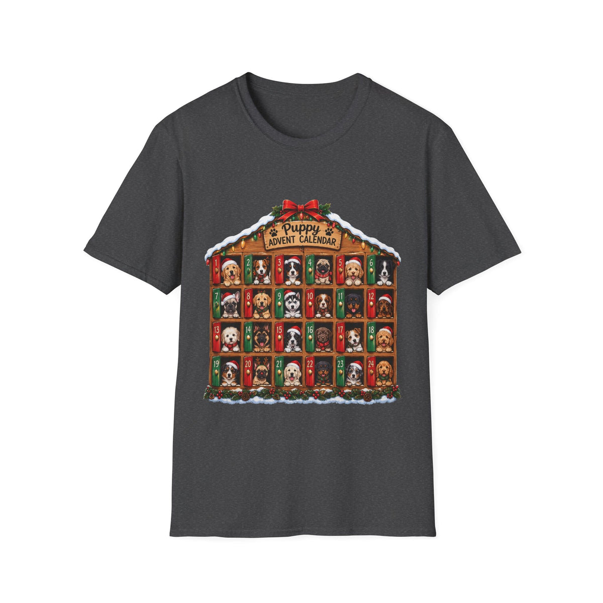 Puppy Advent Calendar Christmas T-Shirt – Festive Dog Lover Graphic Tee