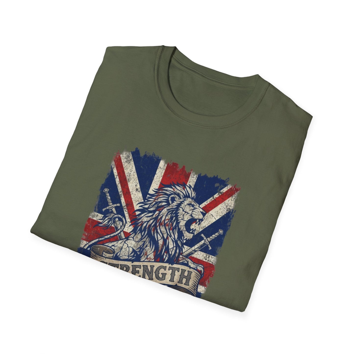British Lion Strength & Courage T-Shirt - Distressed Union Jack Graphic Tee
