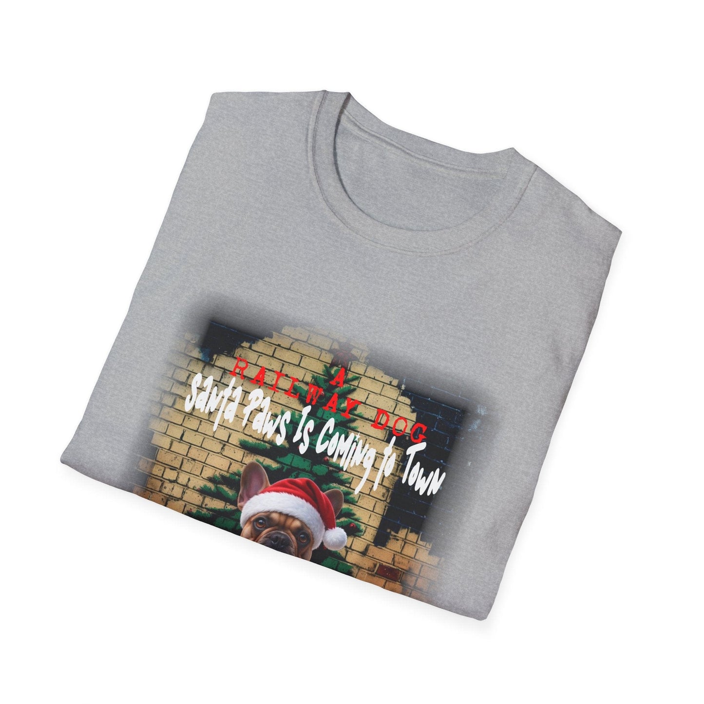 Festive French Bulldog Christmas T-Shirt | Santa Paws Is Coming To Town Tee | Funny Frenchie Holiday Gift