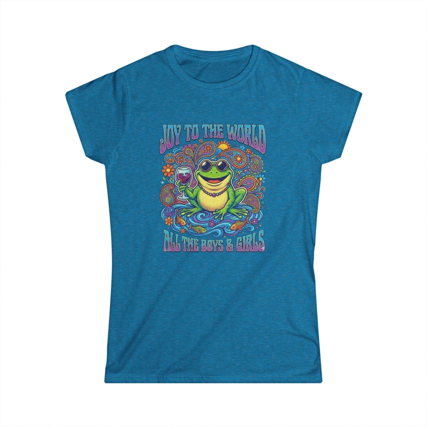 Joy to the World Frog Graphic Tee – Psychedelic Retro Women’s T-Shirt