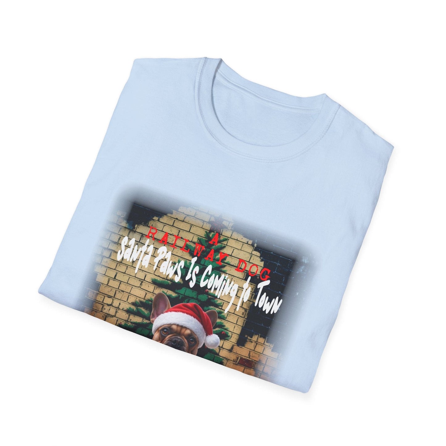 Festive French Bulldog Christmas T-Shirt | Santa Paws Is Coming To Town Tee | Funny Frenchie Holiday Gift