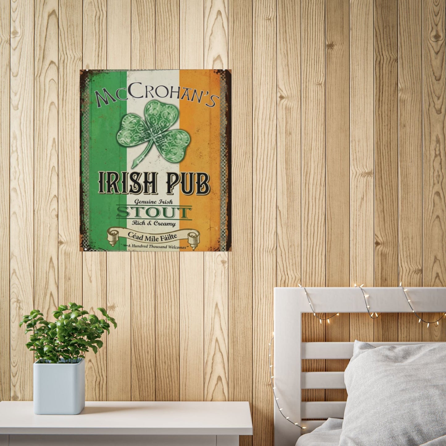 Irish Pub Stout Poster — "Your Name"  Vintage Shamrock Wall Art