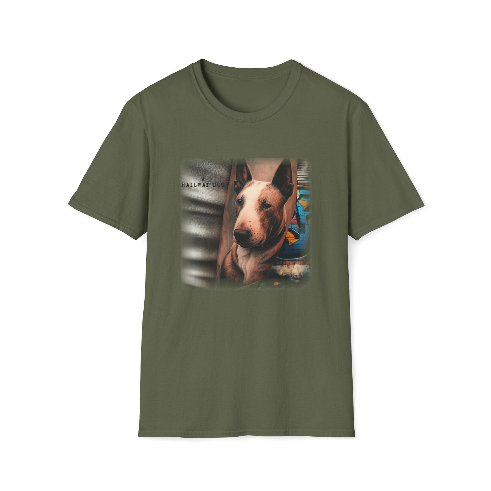 Railway Dog Graphic T-Shirt | Vintage Bull Terrier Art Tee | Urban Streetwear - That Should Be on a T-Shirt