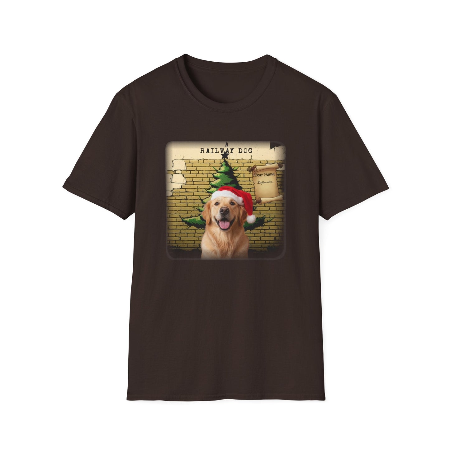 Railway Dog Christmas T-Shirt | Festive Golden Retriever Santa Hat Tee
