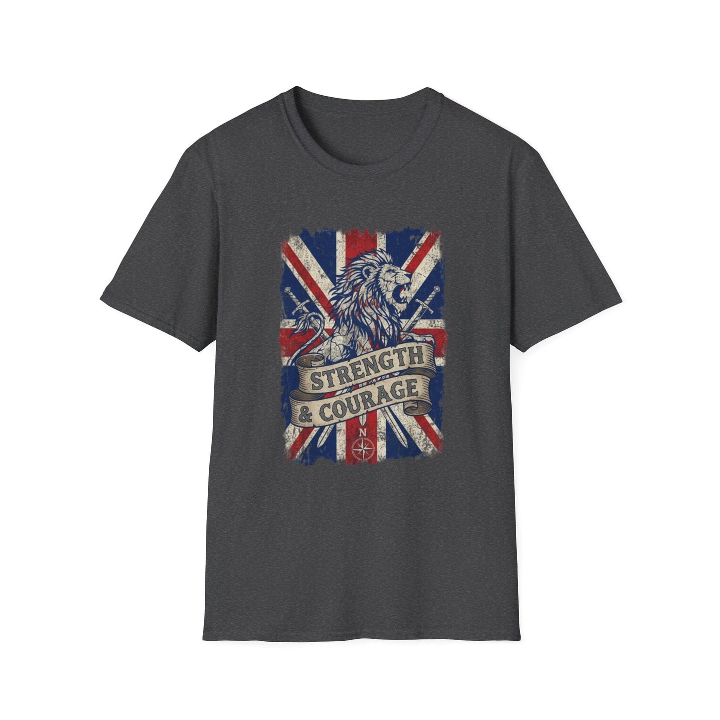 British Lion Strength & Courage T-Shirt - Distressed Union Jack Graphic Tee