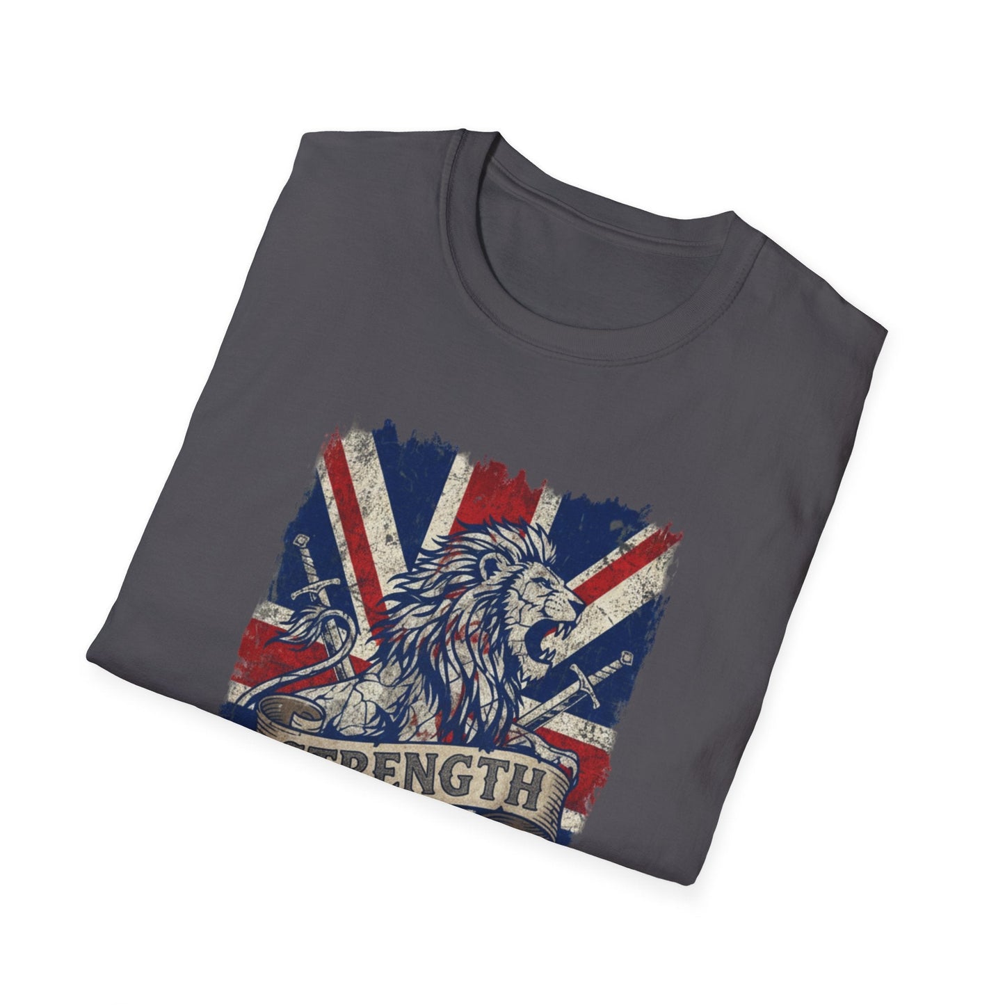 British Lion Strength & Courage T-Shirt - Distressed Union Jack Graphic Tee