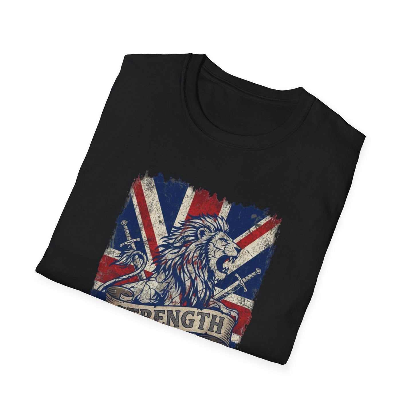 British Lion Strength & Courage T-Shirt - Distressed Union Jack Graphic Tee
