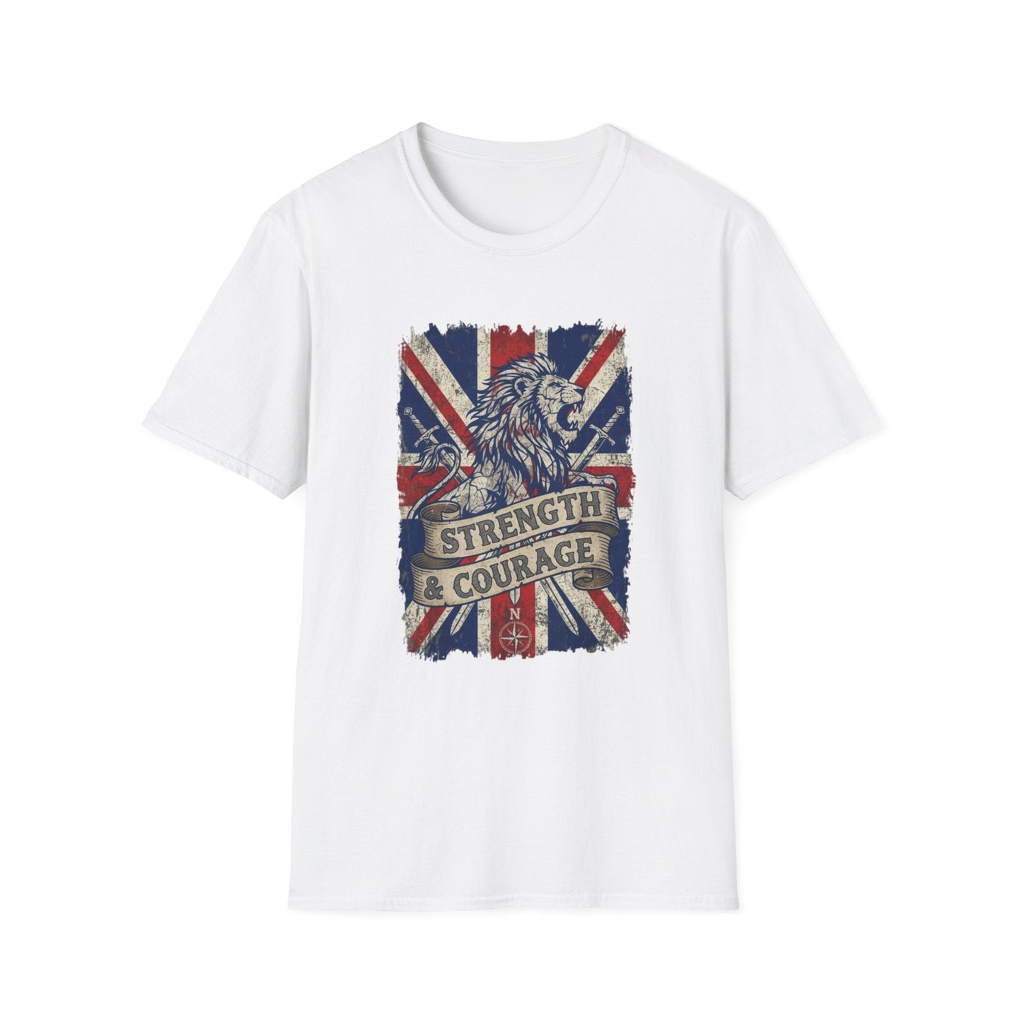 British Lion Strength & Courage T-Shirt - Distressed Union Jack Graphic Tee