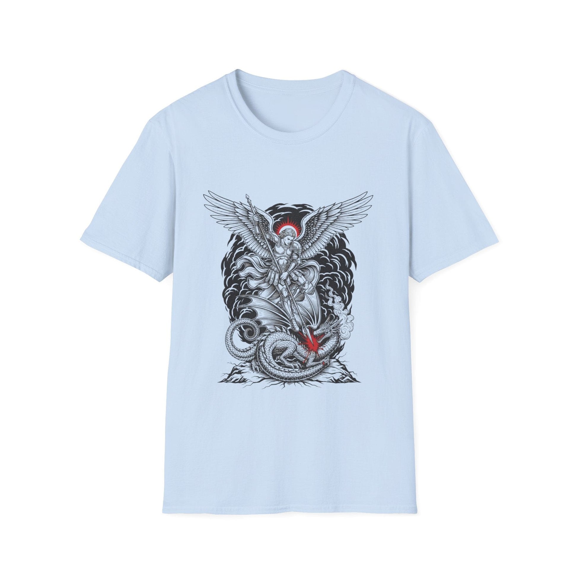 The Archangel Slayer: Saint Michael Defeats the Dragon Graphic T-Shirt - That Should Be on a T-Shirt