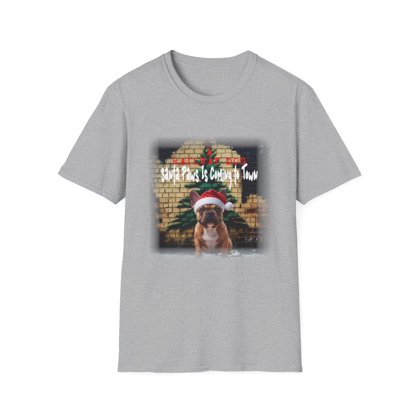 Festive French Bulldog Christmas T-Shirt | Santa Paws Is Coming To Town Tee | Funny Frenchie Holiday Gift