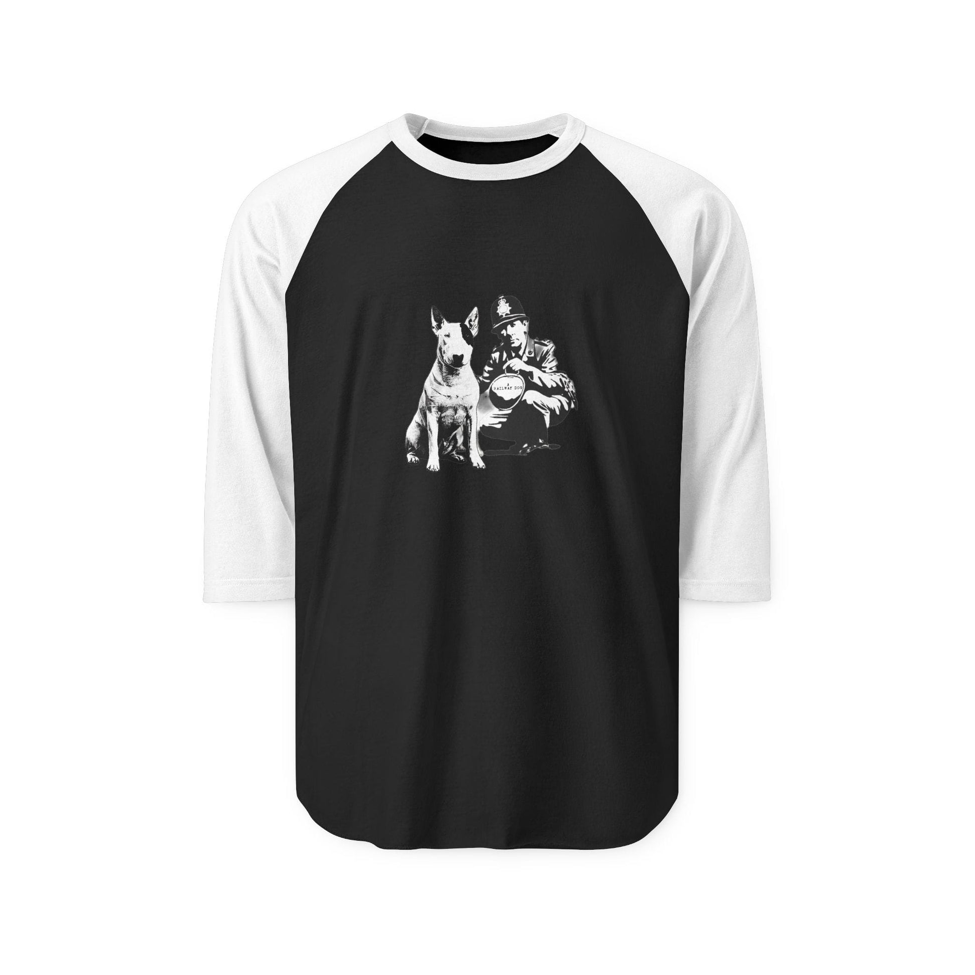 Bull Terrier & Cop Graphic Raglan Tee – Street Art Dog Shirt - That Should Be on a T-Shirt