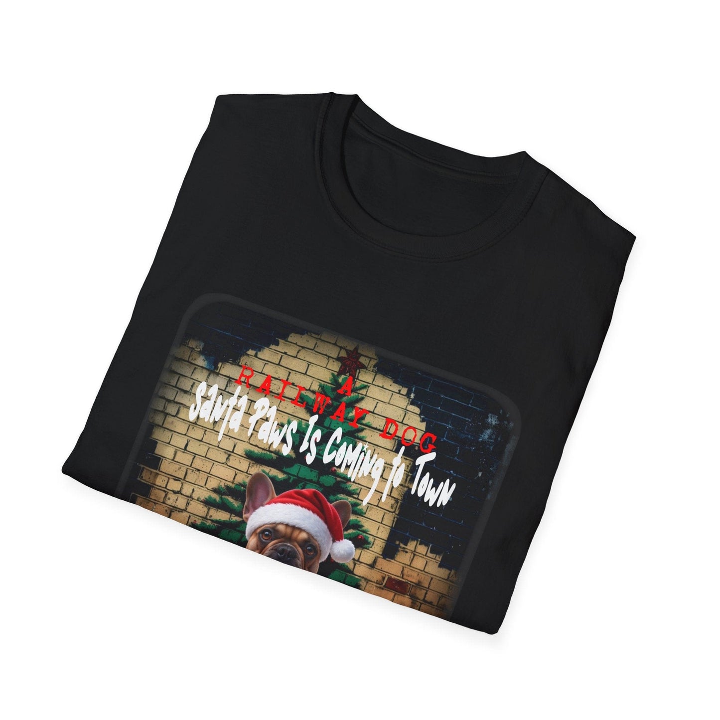 Festive French Bulldog Christmas T-Shirt | Santa Paws Is Coming To Town Tee | Funny Frenchie Holiday Gift