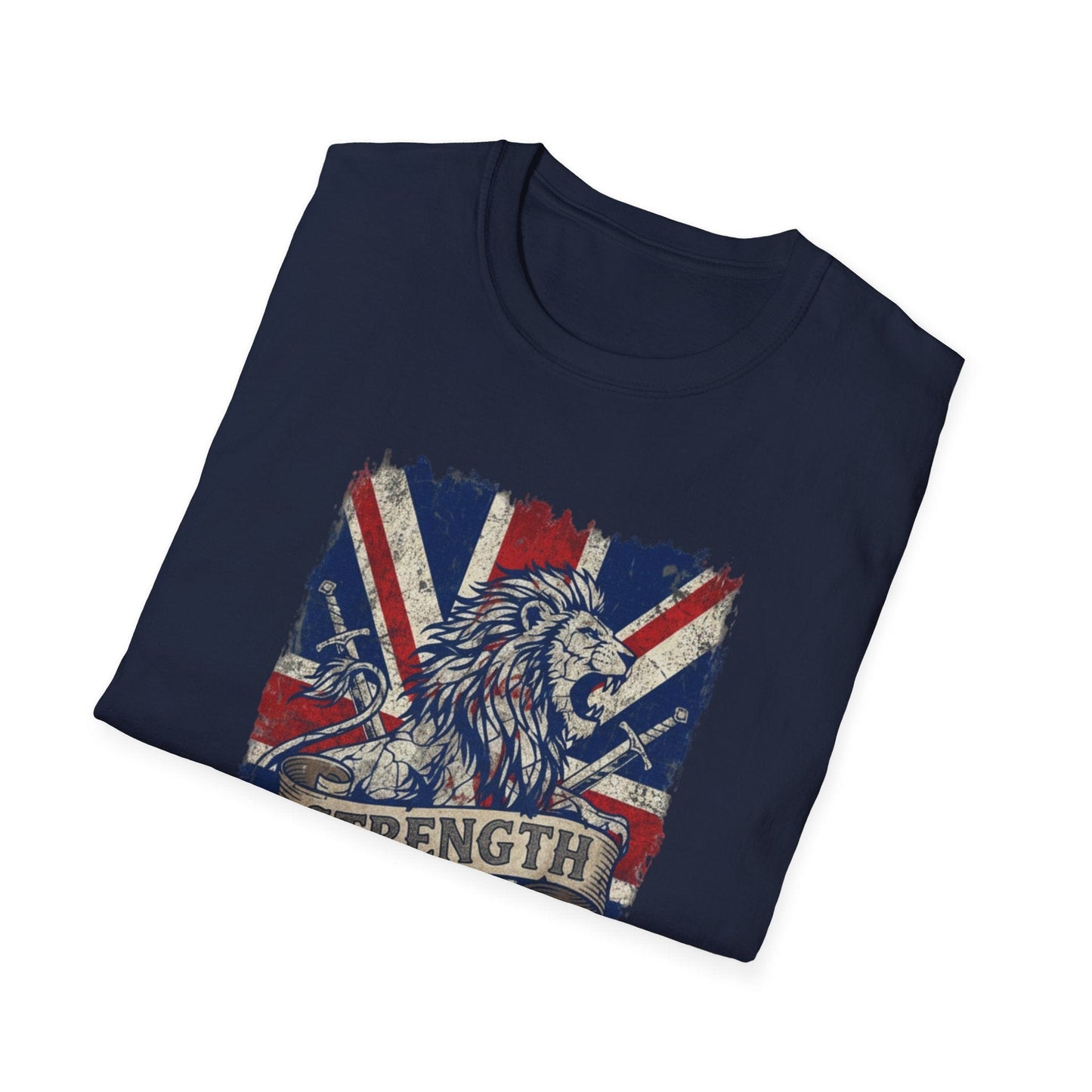 British Lion Strength & Courage T-Shirt - Distressed Union Jack Graphic Tee