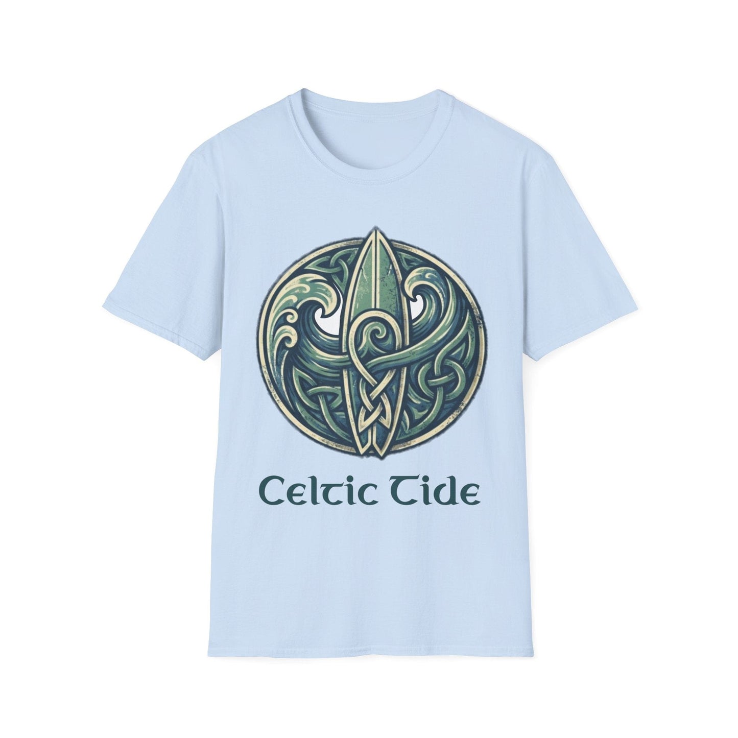 Celtic Tide: Ancient Surf & Knotwork Graphic T-Shirt