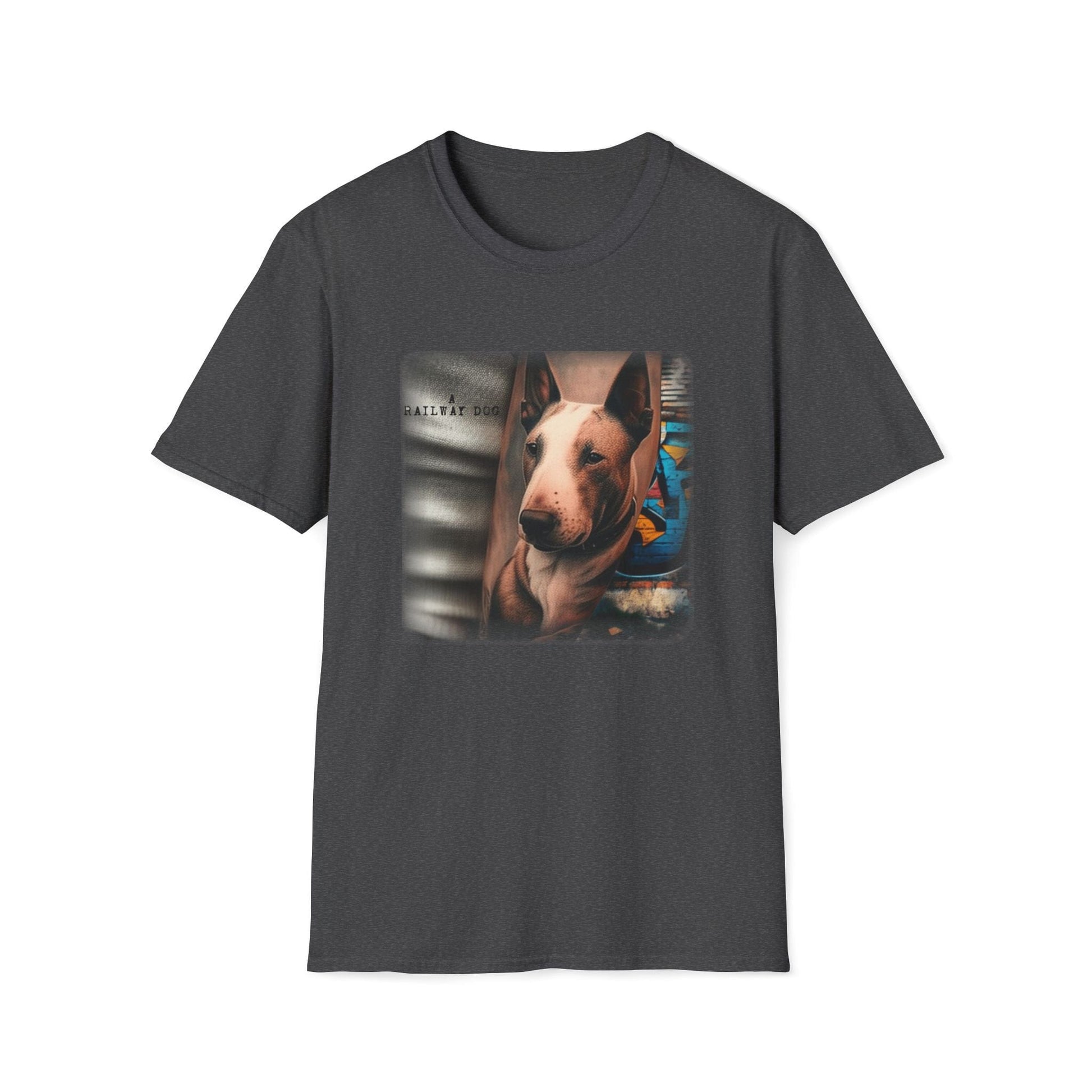 Railway Dog Graphic T-Shirt | Vintage Bull Terrier Art Tee | Urban Streetwear - That Should Be on a T-Shirt