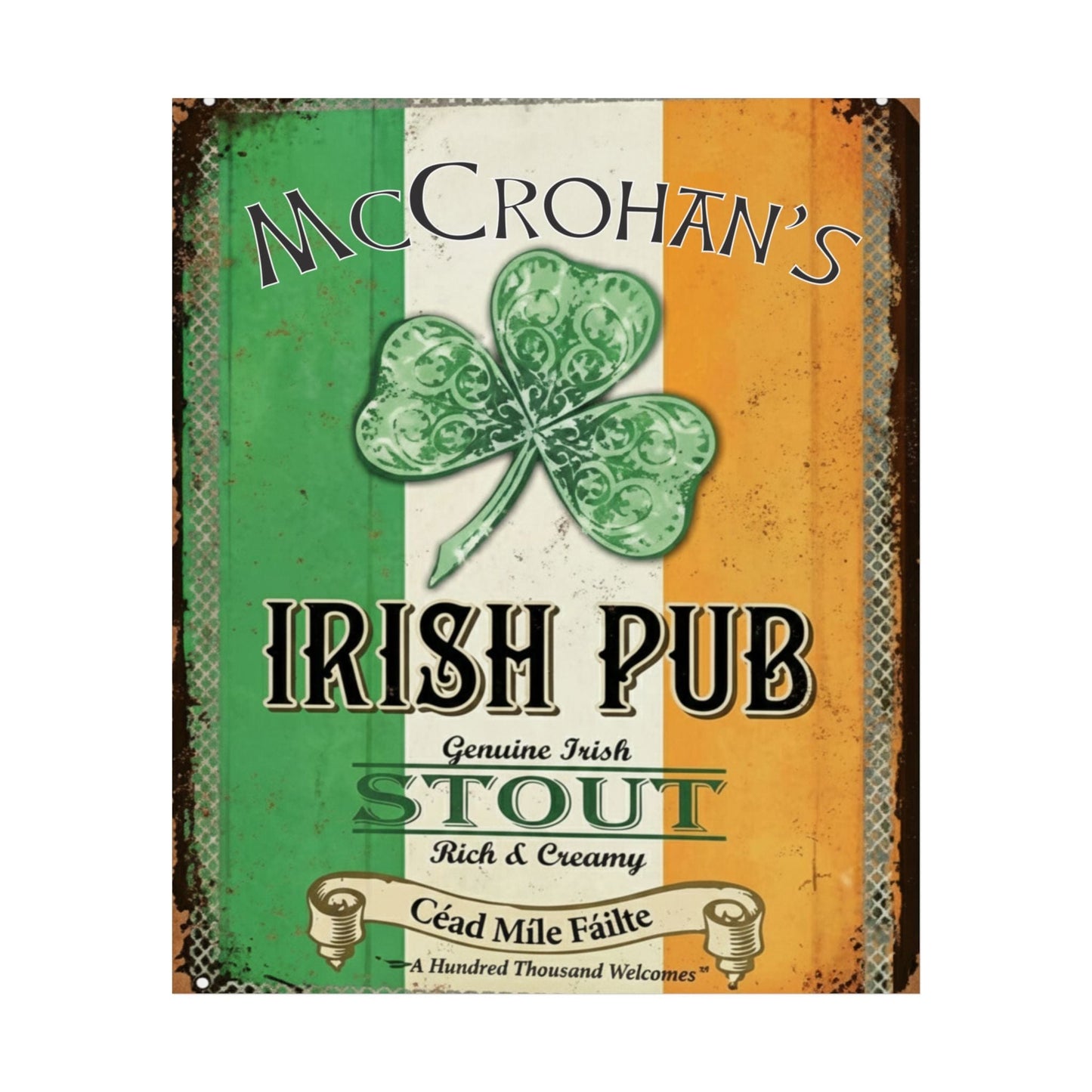 Irish Pub Stout Poster — "Your Name"  Vintage Shamrock Wall Art