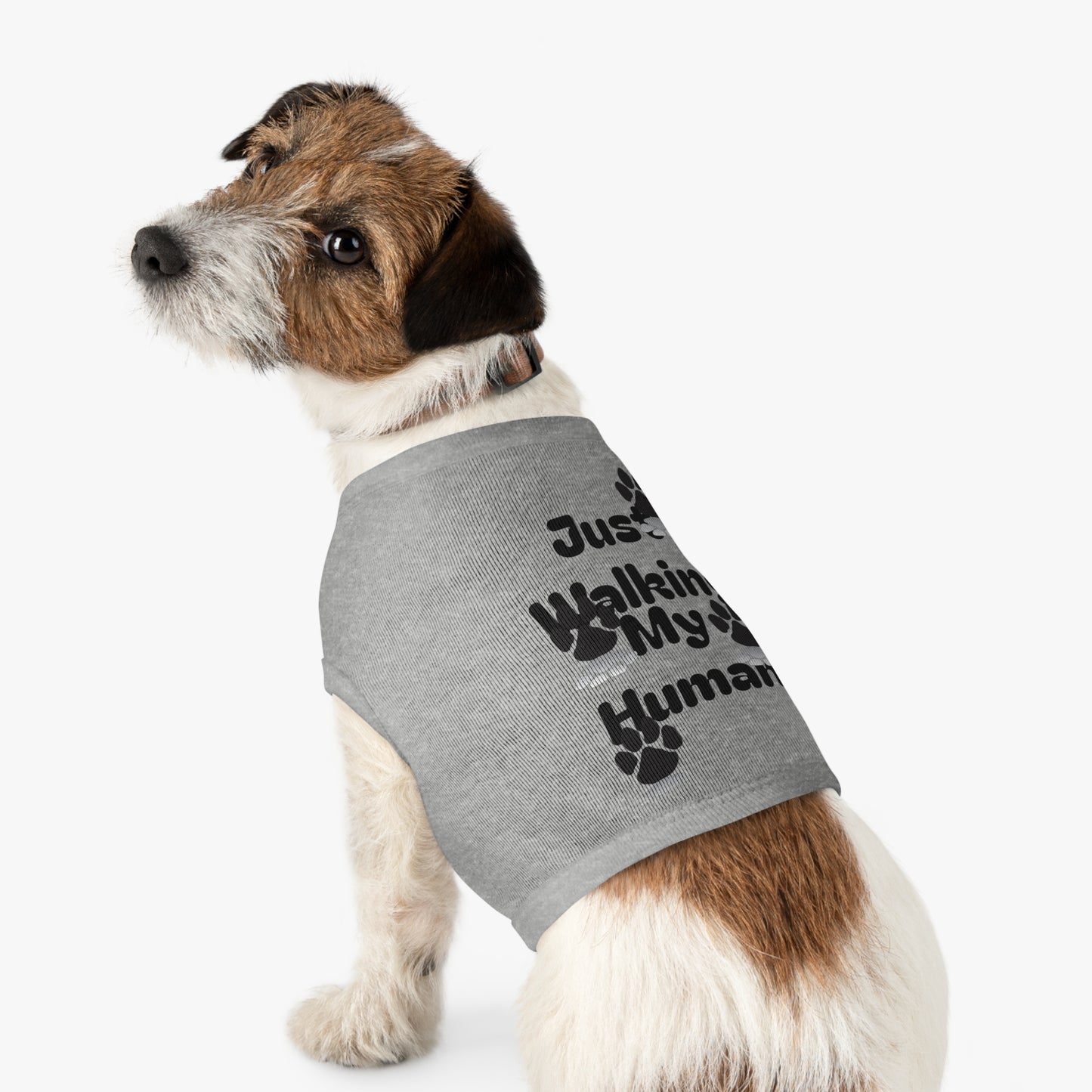"Just Walking My Human" Dog Tank Top, Breathable Pet Tee for Fun & Comfort