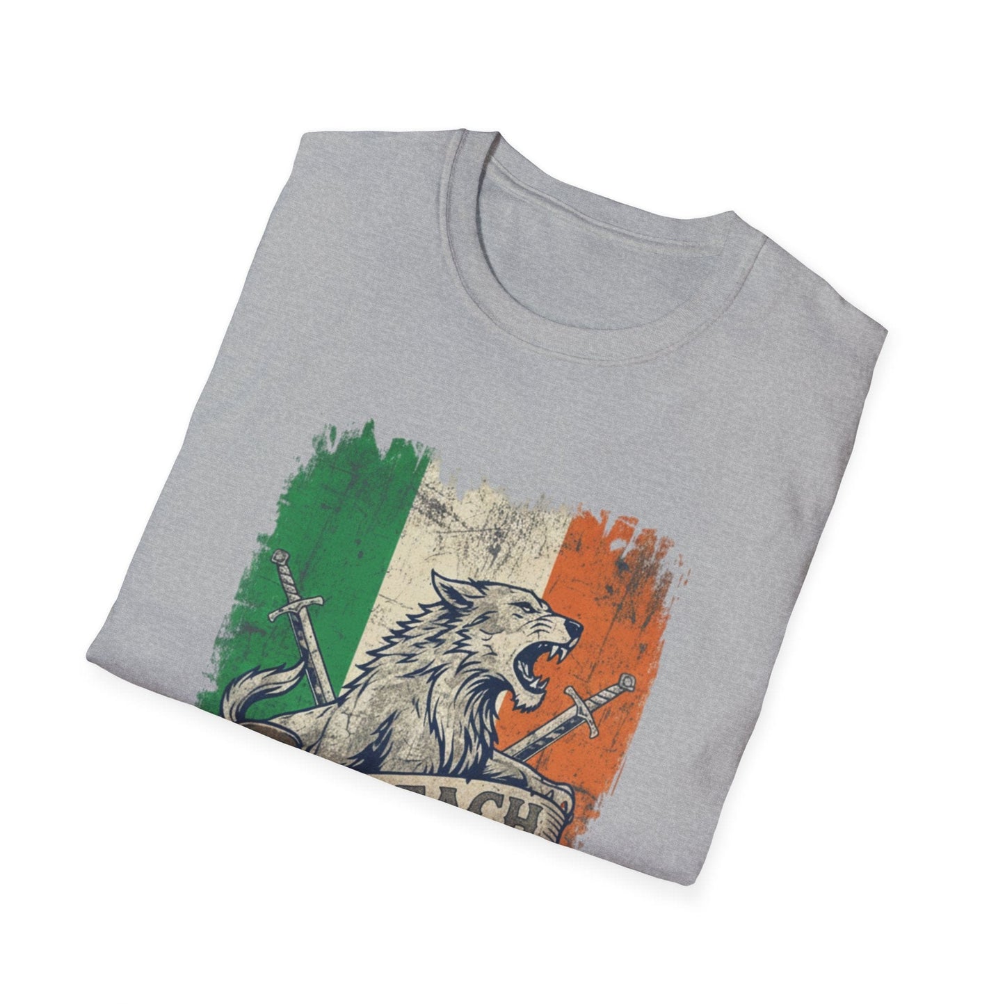 Irish Wolf Misneach & Neart T-Shirt - Distressed Ireland Flag Graphic Tee
Product Description