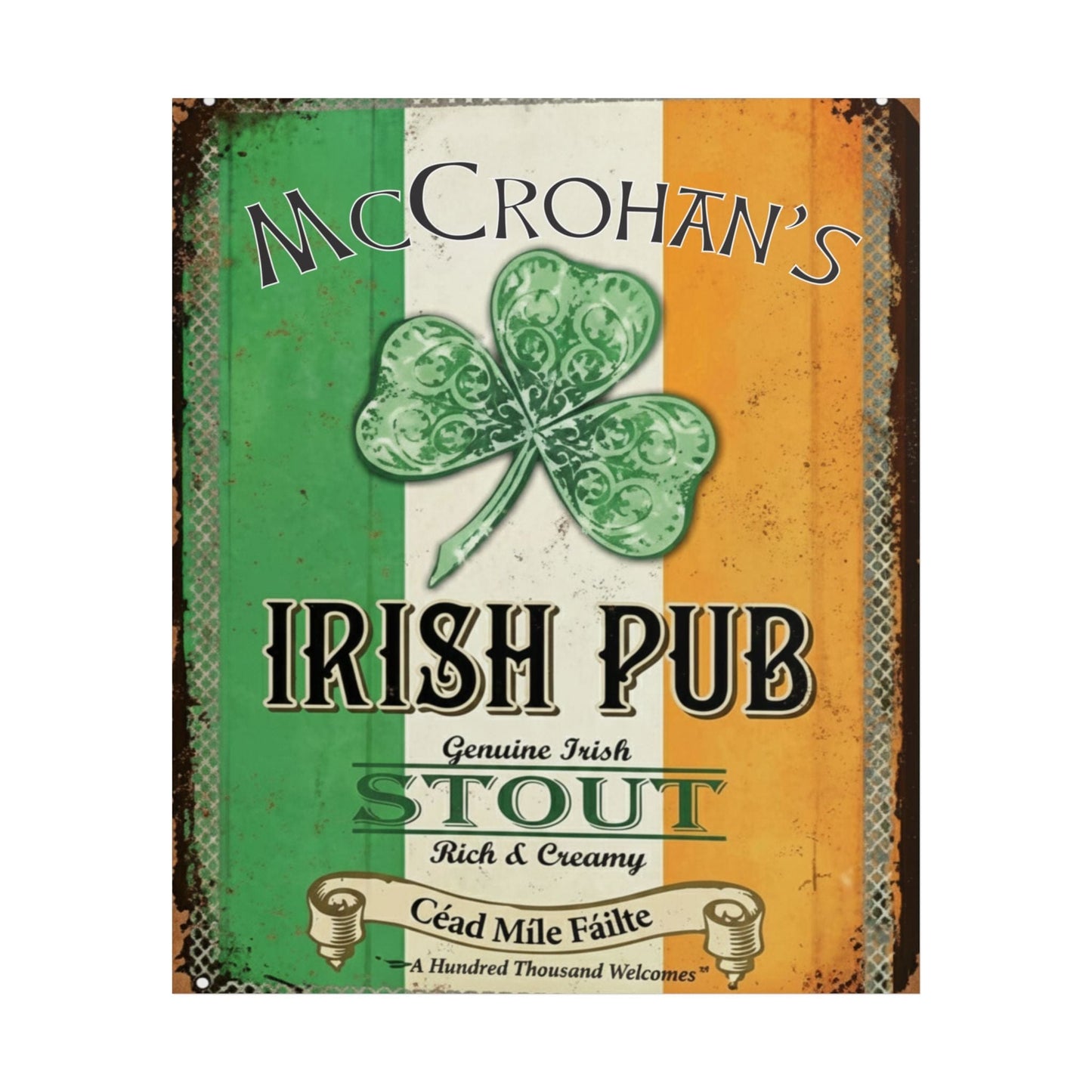 Irish Pub Stout Poster — "Your Name"  Vintage Shamrock Wall Art