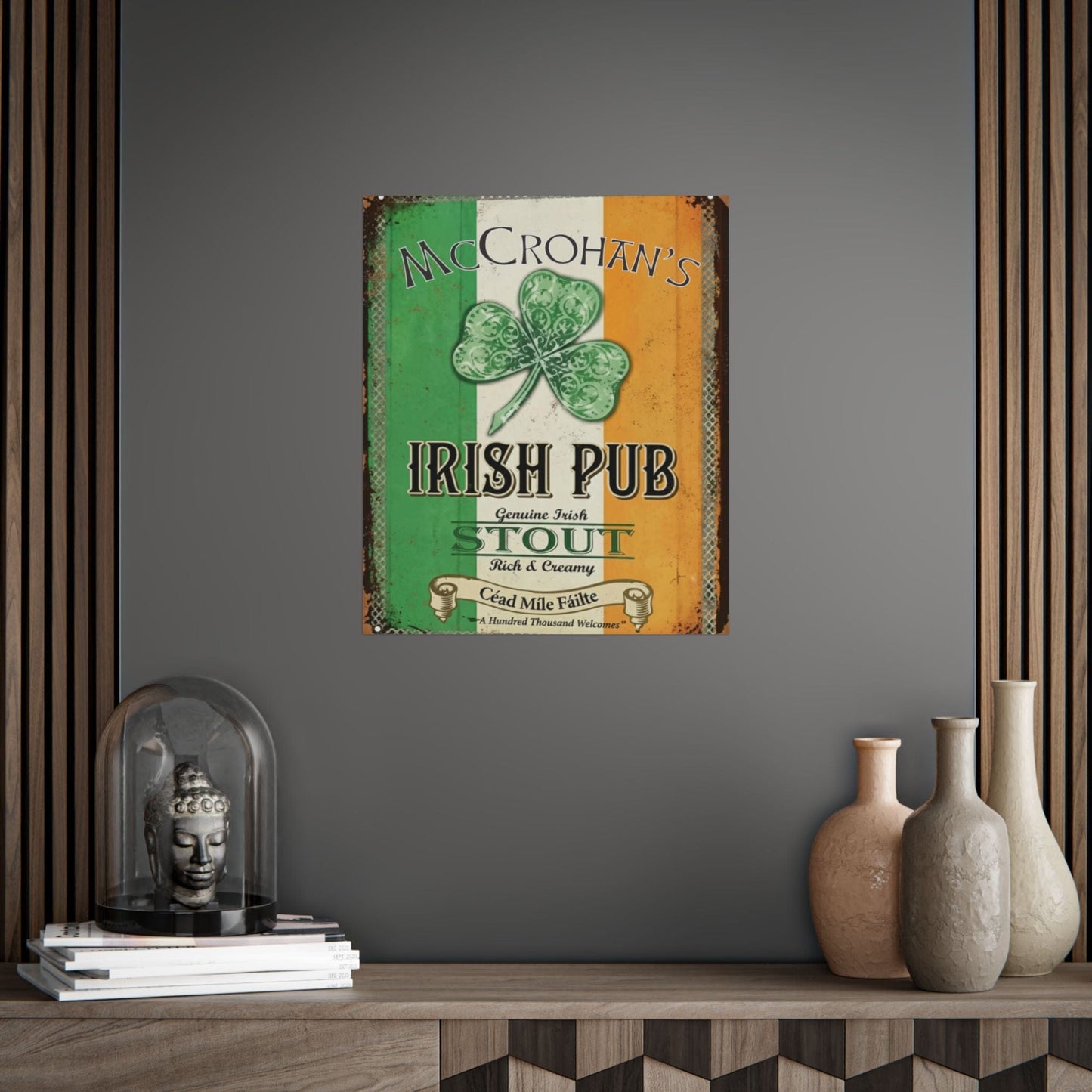 Irish Pub Stout Poster — "Your Name"  Vintage Shamrock Wall Art