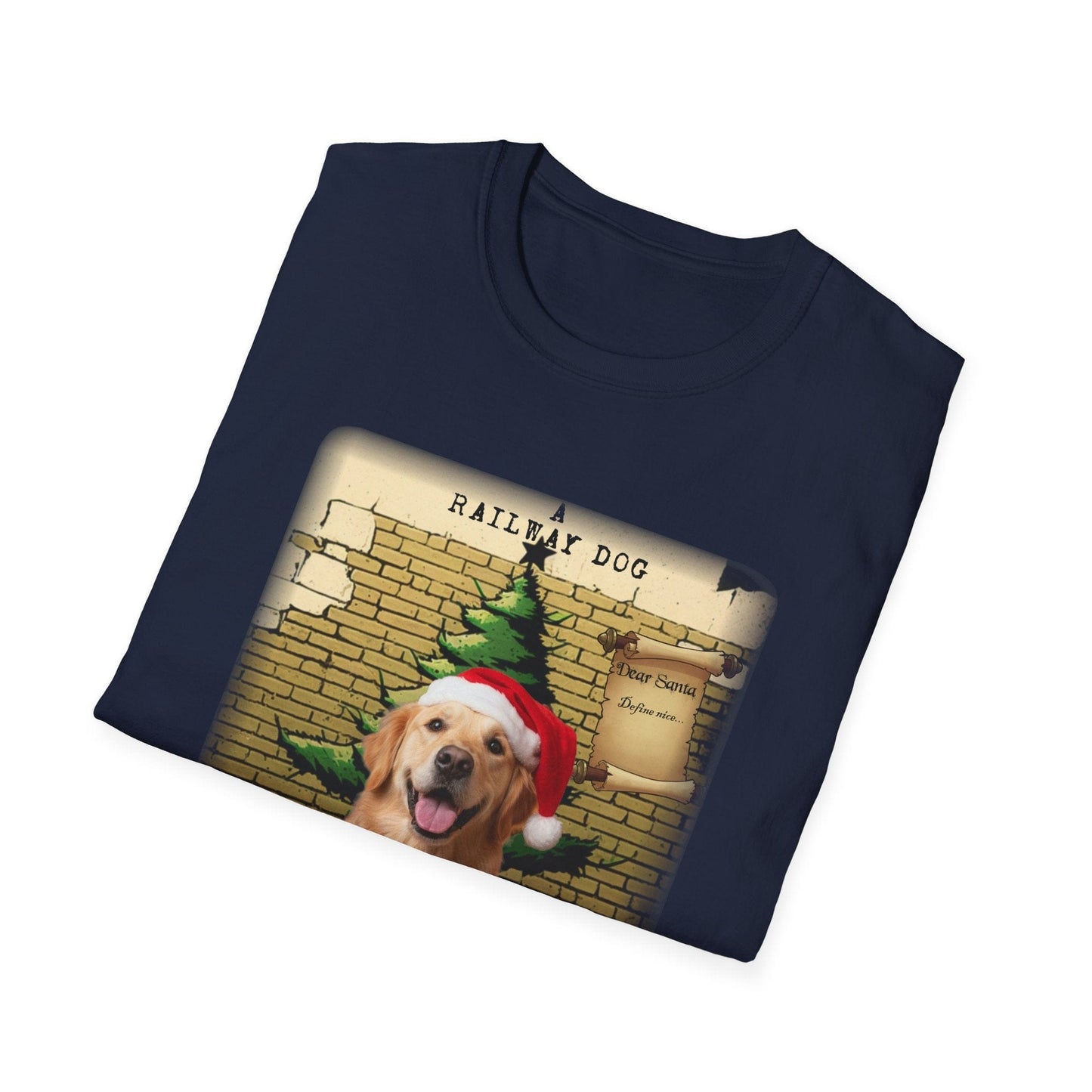 Railway Dog Christmas T-Shirt | Festive Golden Retriever Santa Hat Tee