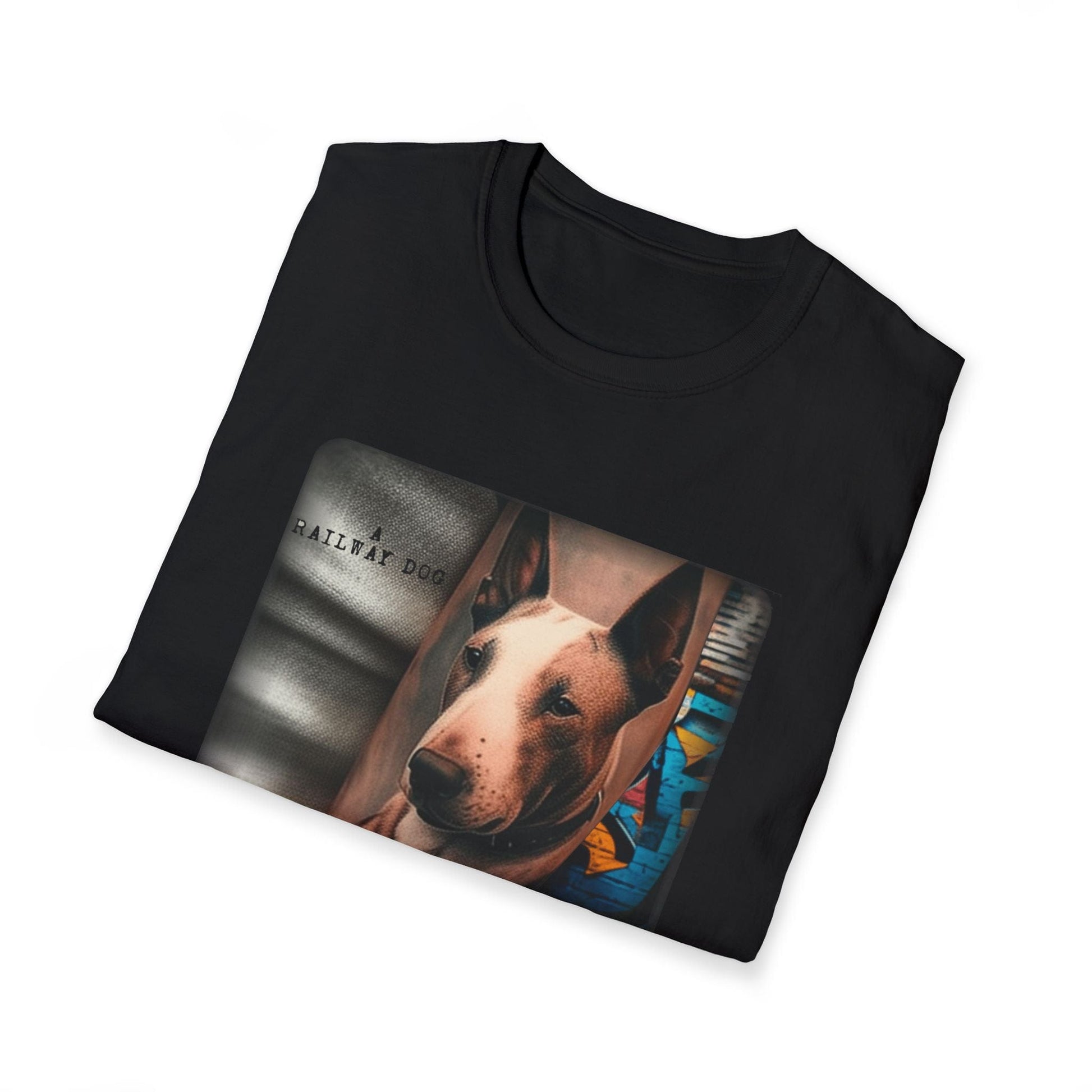 Railway Dog Graphic T-Shirt | Vintage Bull Terrier Art Tee | Urban Streetwear - That Should Be on a T-Shirt