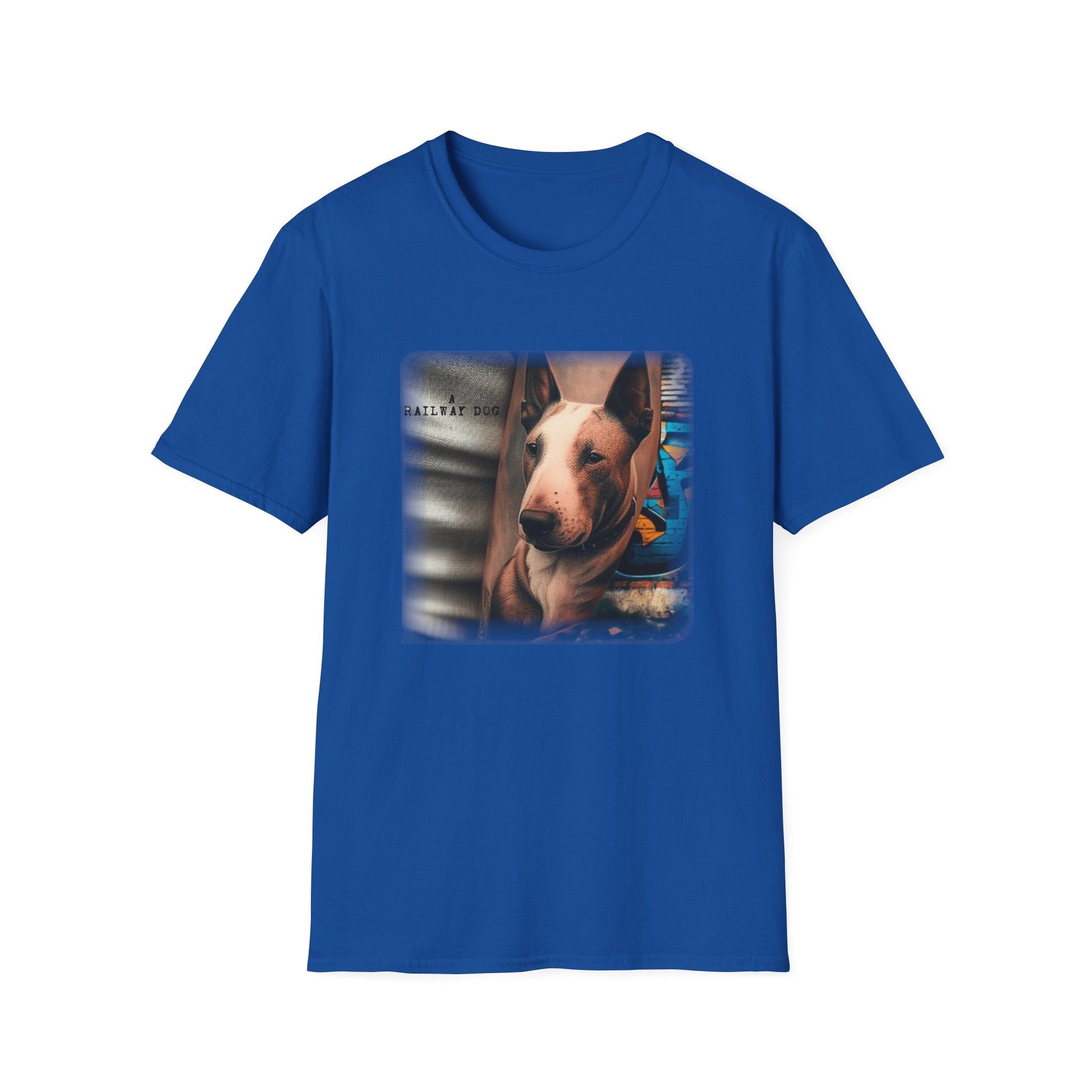 Railway Dog Graphic T-Shirt | Vintage Bull Terrier Art Tee | Urban Streetwear - That Should Be on a T-Shirt