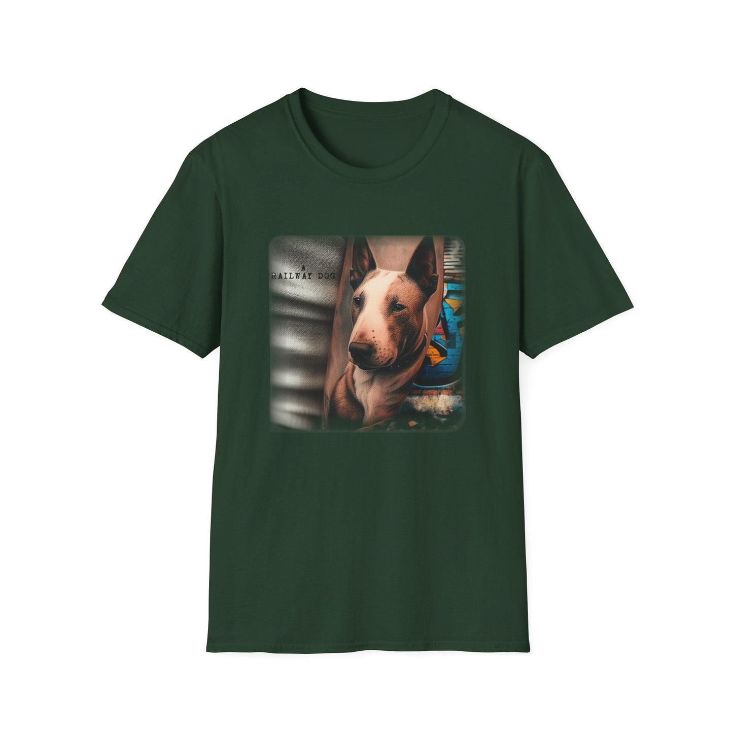 Railway Dog Graphic T-Shirt | Vintage Bull Terrier Art Tee | Urban Streetwear - That Should Be on a T-Shirt