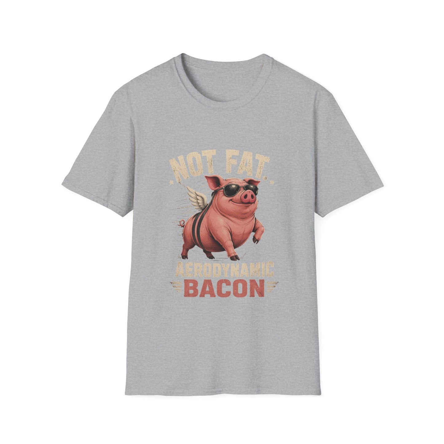 Not Fat, Aerodynamic Bacon T-Shirt — Funny Flying Pig Graphic Tee