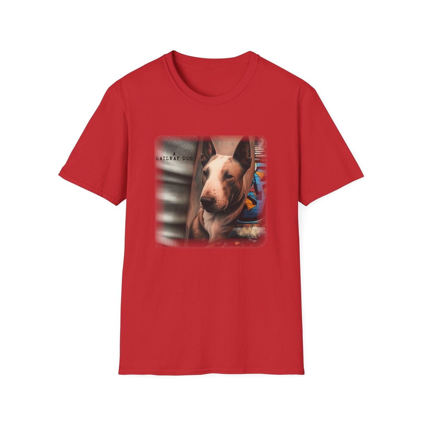 Railway Dog Graphic T-Shirt | Vintage Bull Terrier Art Tee | Urban Streetwear - That Should Be on a T-Shirt