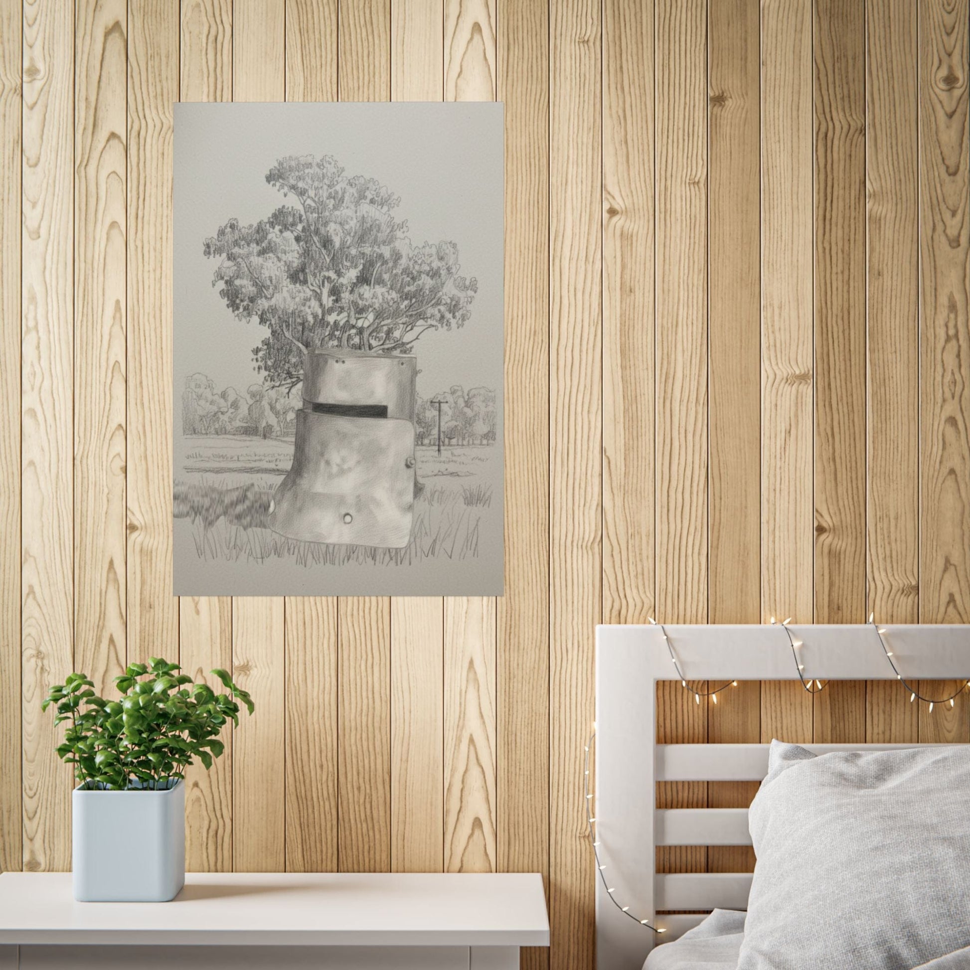 Ned Kelly Helmet & Ghost Gum – Australian Outback Pencil Sketch Poster - That Should Be on a T-Shirt
