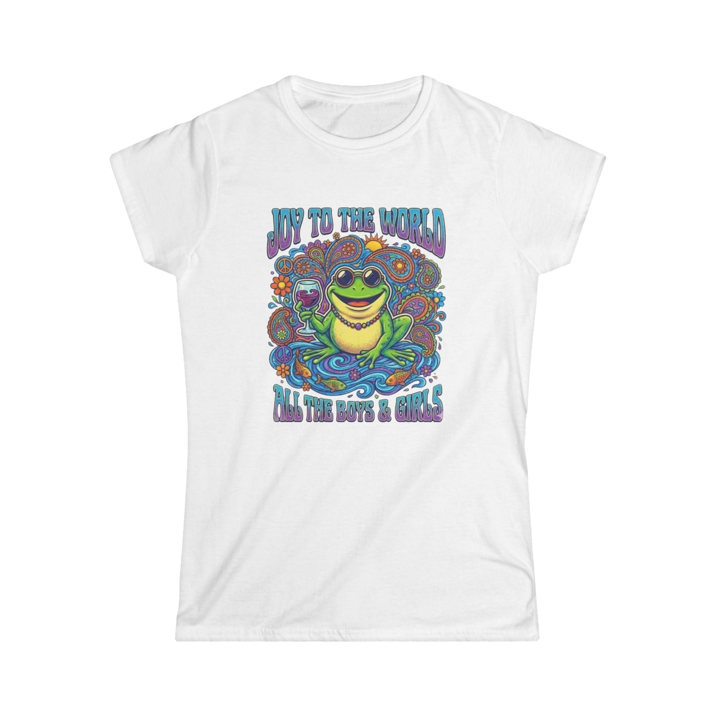 Joy to the World Frog Graphic Tee – Psychedelic Retro Women’s T-Shirt