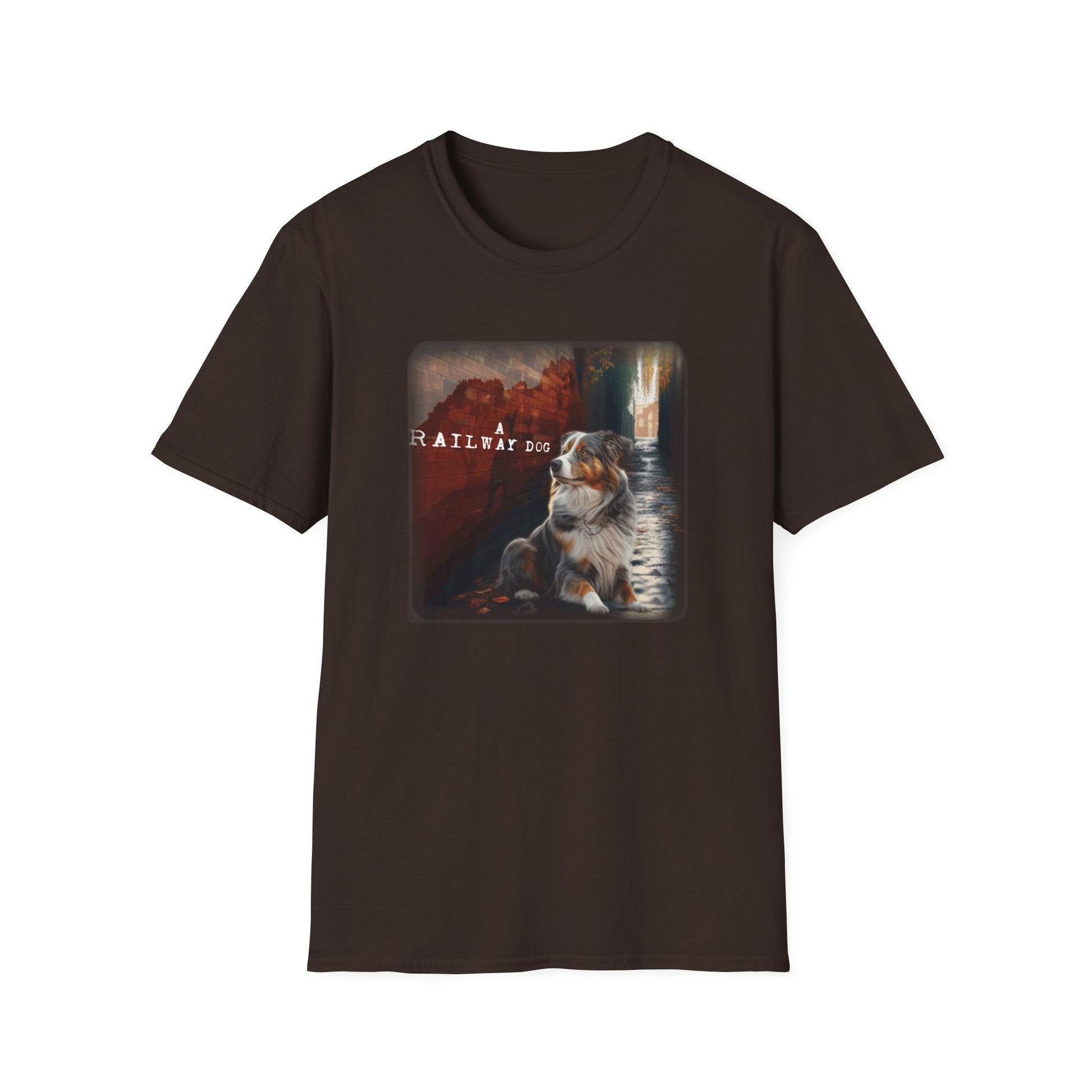 A Railway Dog Premium Graphic T-Shirt - Australian Shepherd Art Tee - That Should Be on a T-Shirt