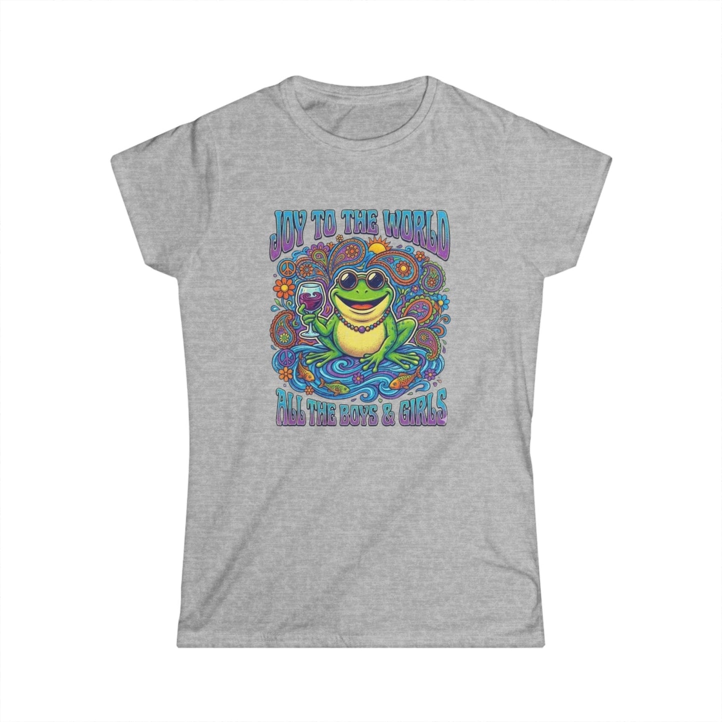 Joy to the World Frog Graphic Tee – Psychedelic Retro Women’s T-Shirt