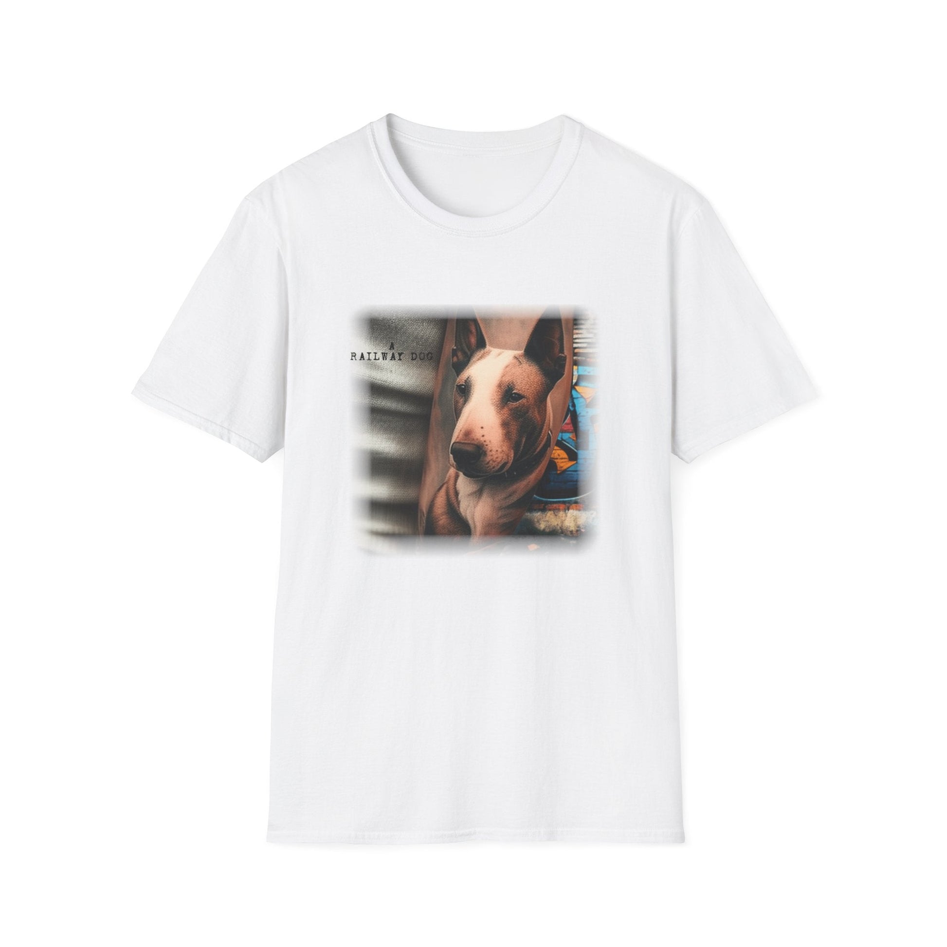 Railway Dog Graphic T-Shirt | Vintage Bull Terrier Art Tee | Urban Streetwear - That Should Be on a T-Shirt