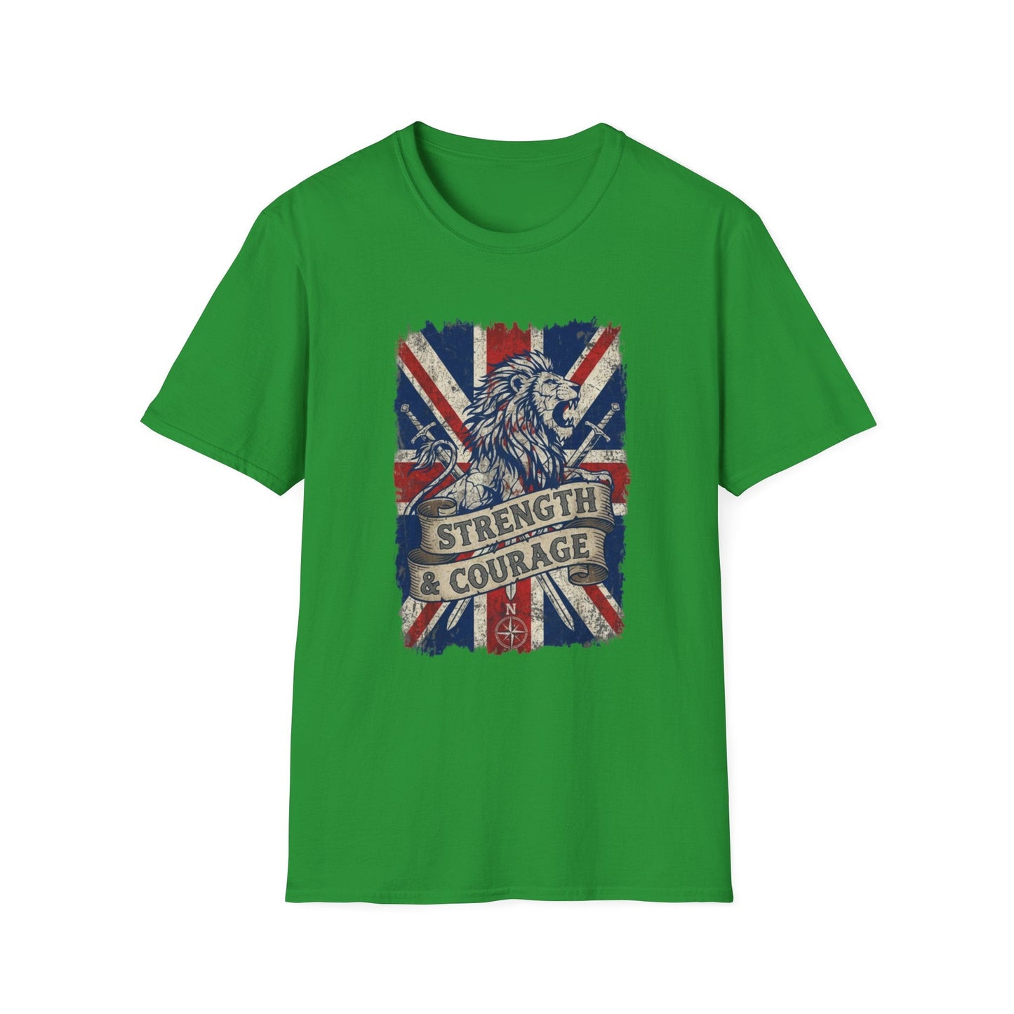 British Lion Strength & Courage T-Shirt - Distressed Union Jack Graphic Tee