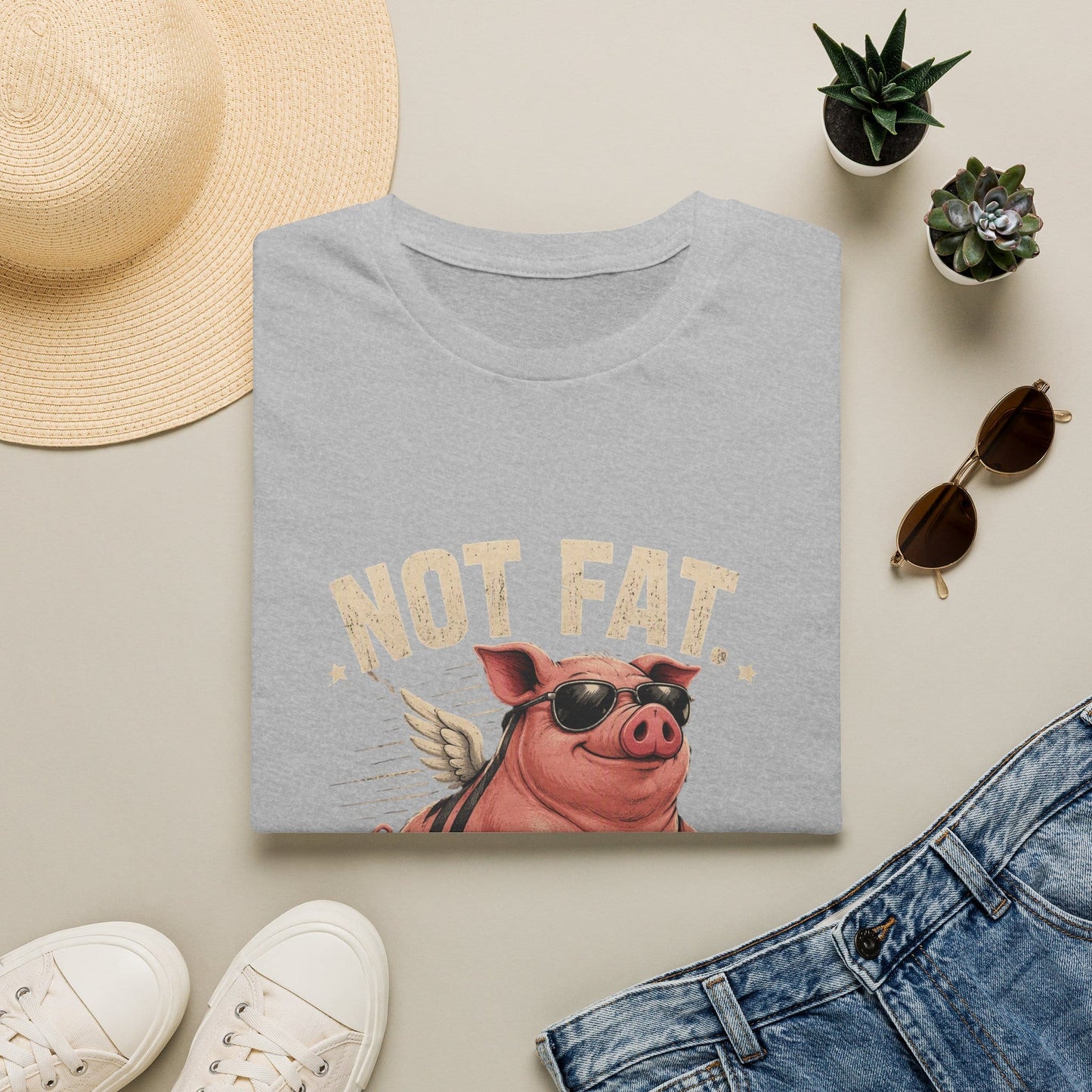 Not Fat, Aerodynamic Bacon T-Shirt — Funny Flying Pig Graphic Tee