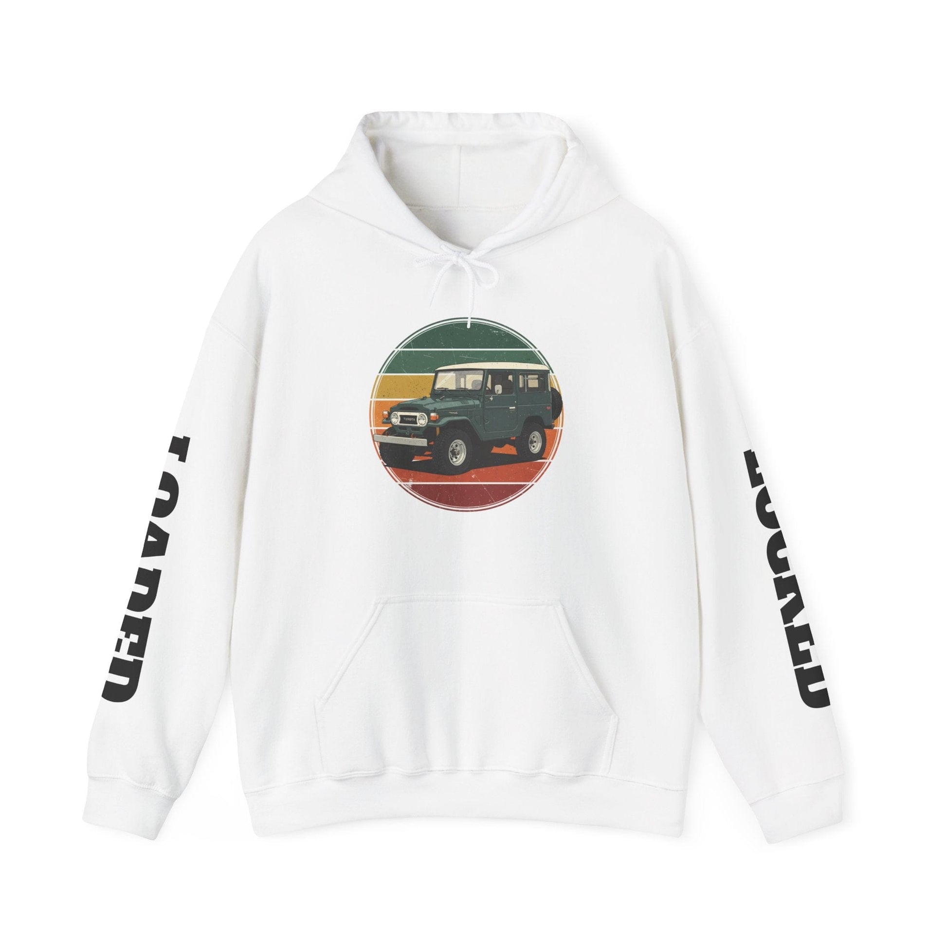 Classic Off-Road Hoodie – Vintage 4x4 Sunset Graphic with 'LOADED' Sleeve Text - That Should Be on a T-Shirt