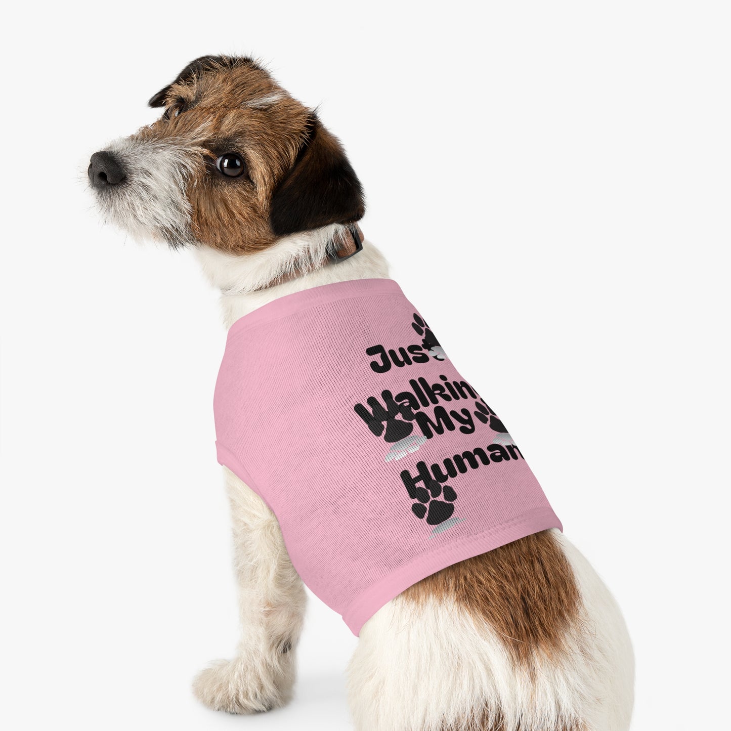 "Just Walking My Human" Dog Tank Top, Breathable Pet Tee for Fun & Comfort