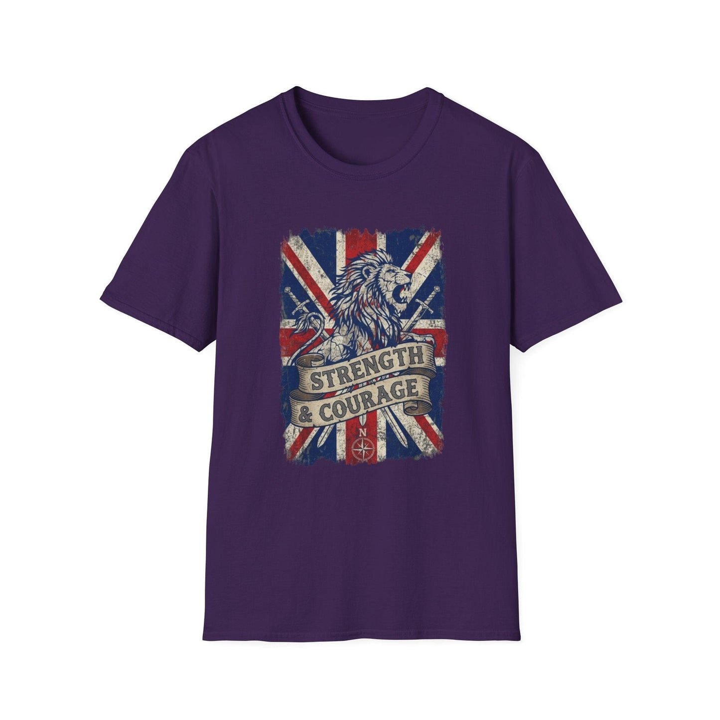 British Lion Strength & Courage T-Shirt - Distressed Union Jack Graphic Tee