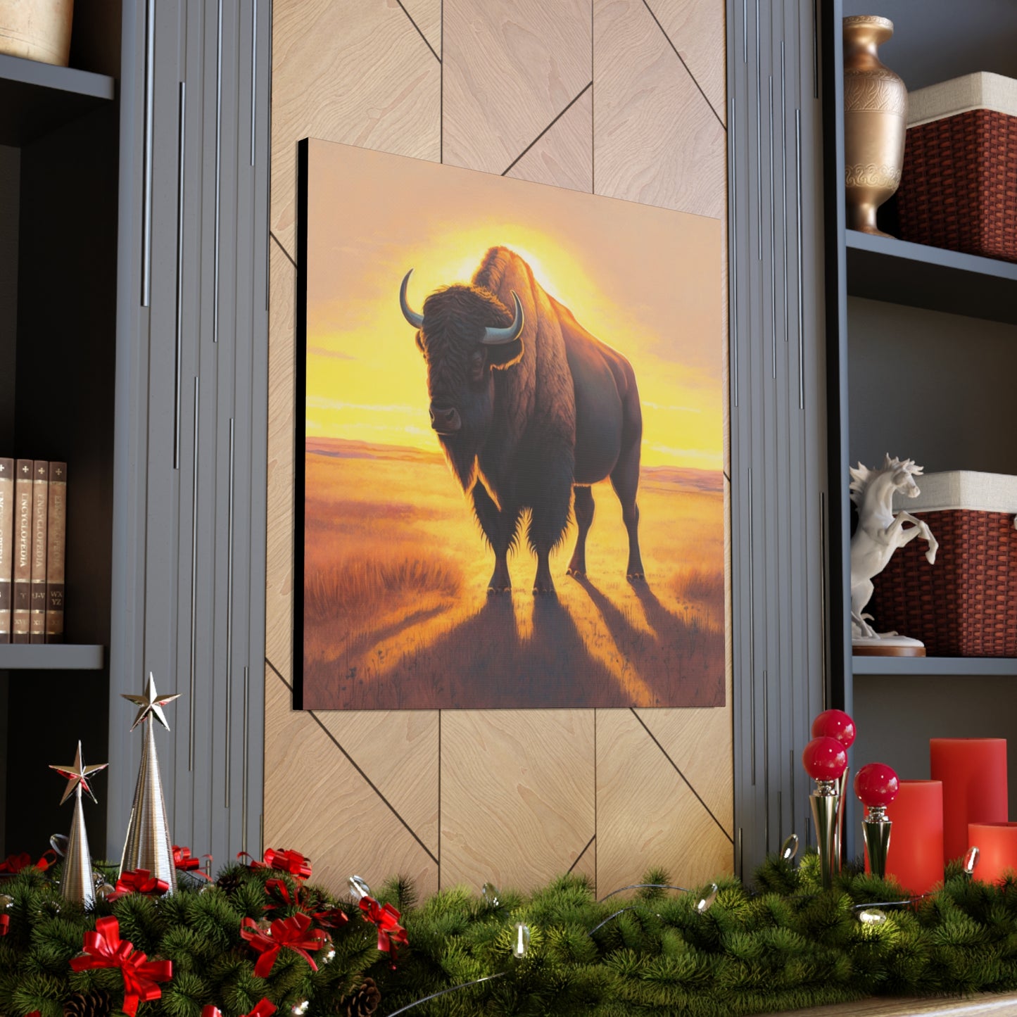 Power and Grace: A Striking Portrait of the American Bison on Canvas