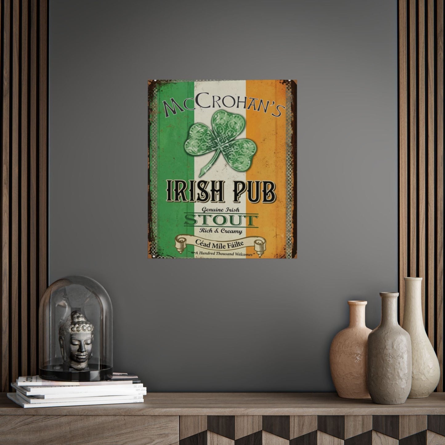 Irish Pub Stout Poster — "Your Name"  Vintage Shamrock Wall Art