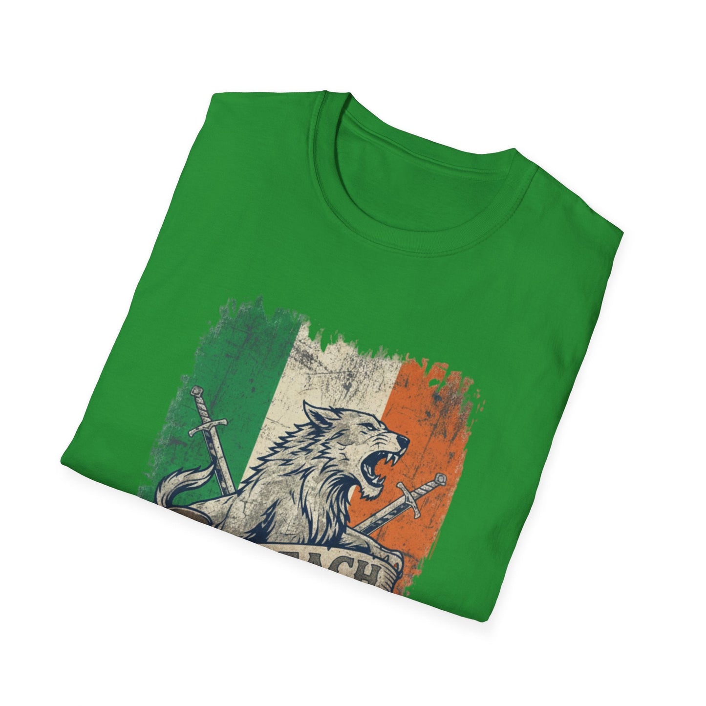 Irish Wolf Misneach & Neart T-Shirt - Distressed Ireland Flag Graphic Tee
Product Description