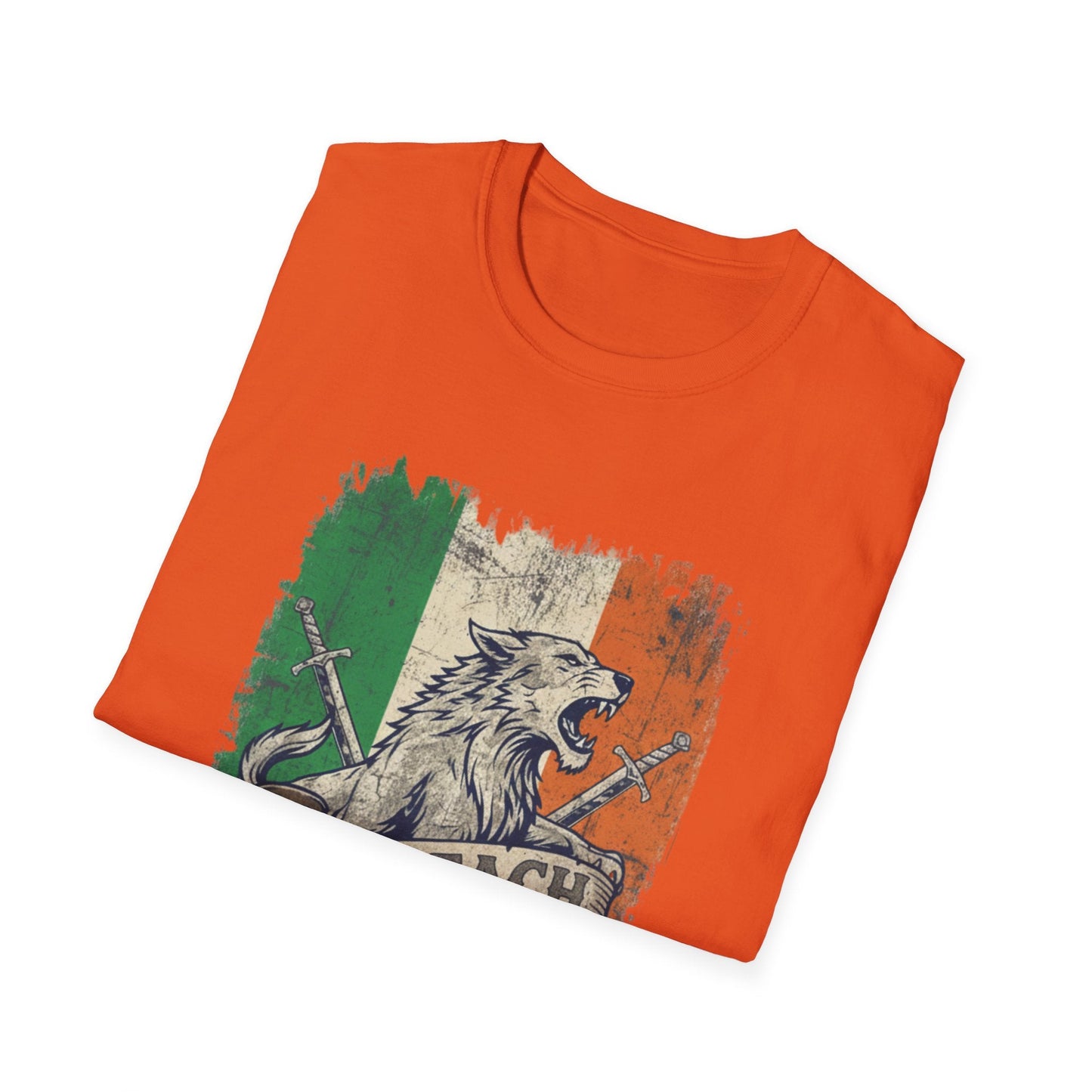 Irish Wolf Misneach & Neart T-Shirt - Distressed Ireland Flag Graphic Tee
Product Description