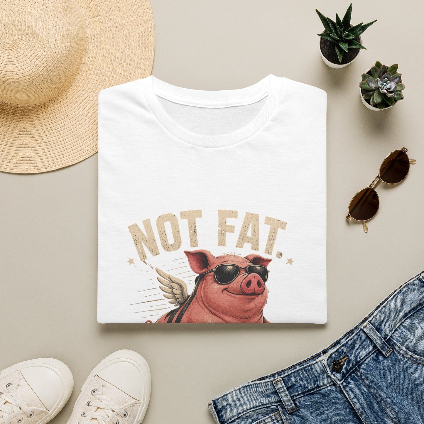 Not Fat, Aerodynamic Bacon T-Shirt — Funny Flying Pig Graphic Tee
