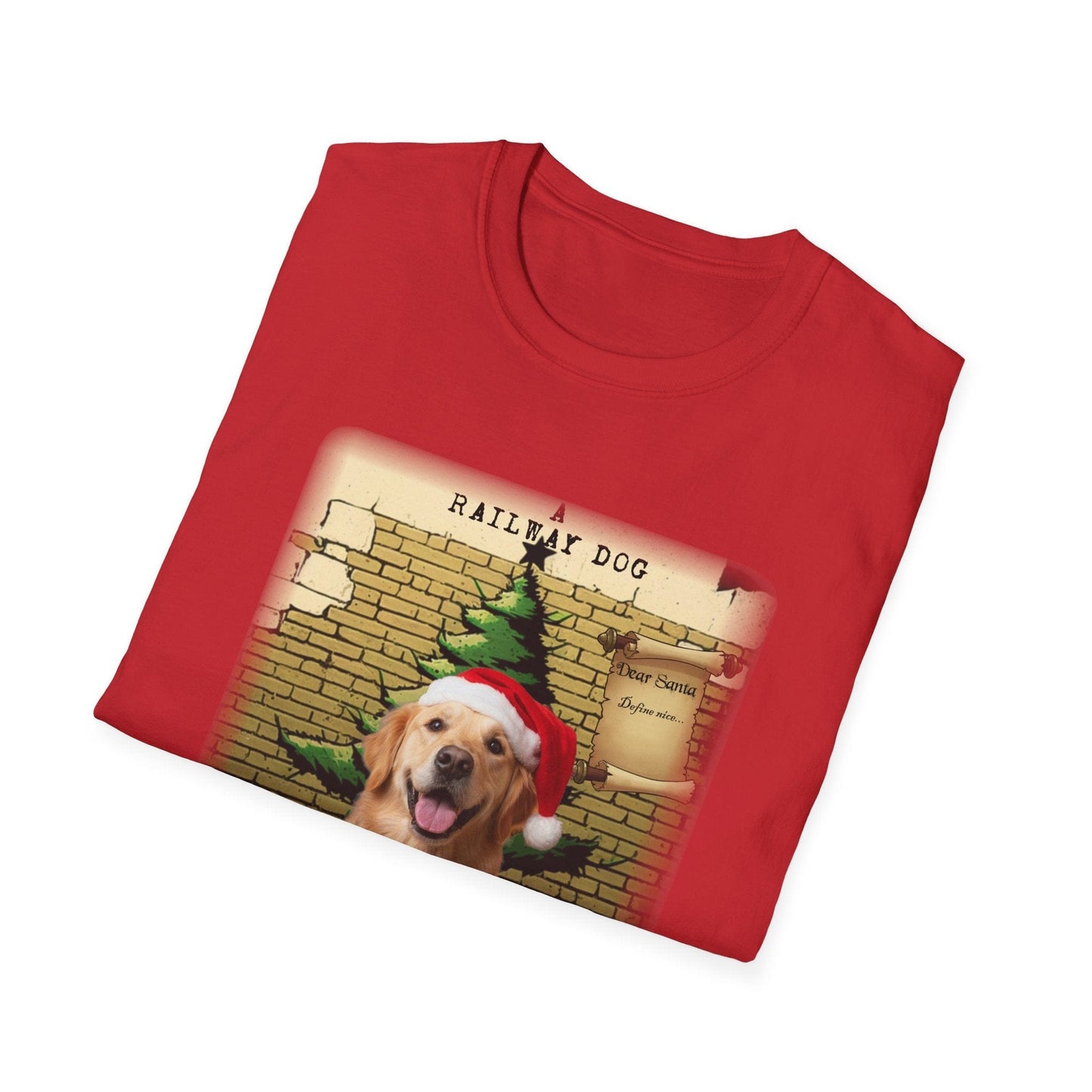 Railway Dog Christmas T-Shirt | Festive Golden Retriever Santa Hat Tee