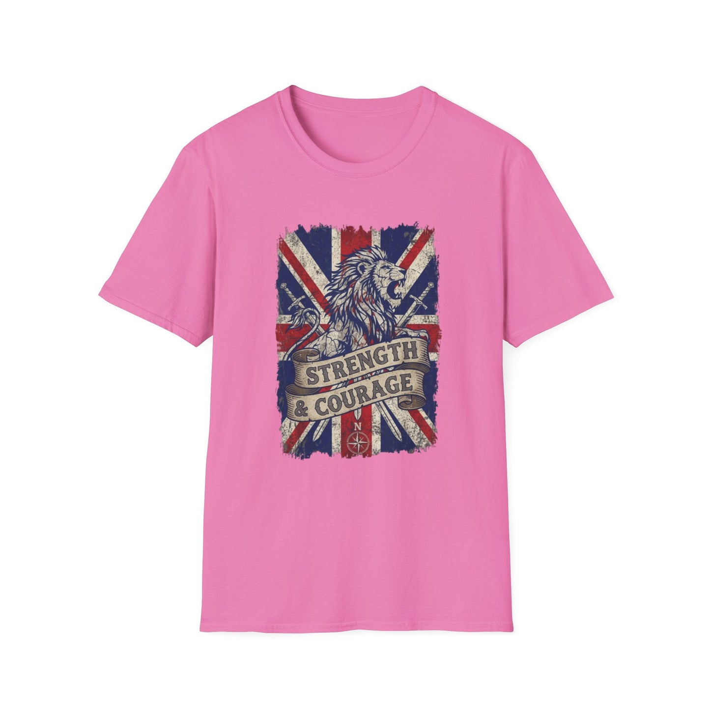 British Lion Strength & Courage T-Shirt - Distressed Union Jack Graphic Tee