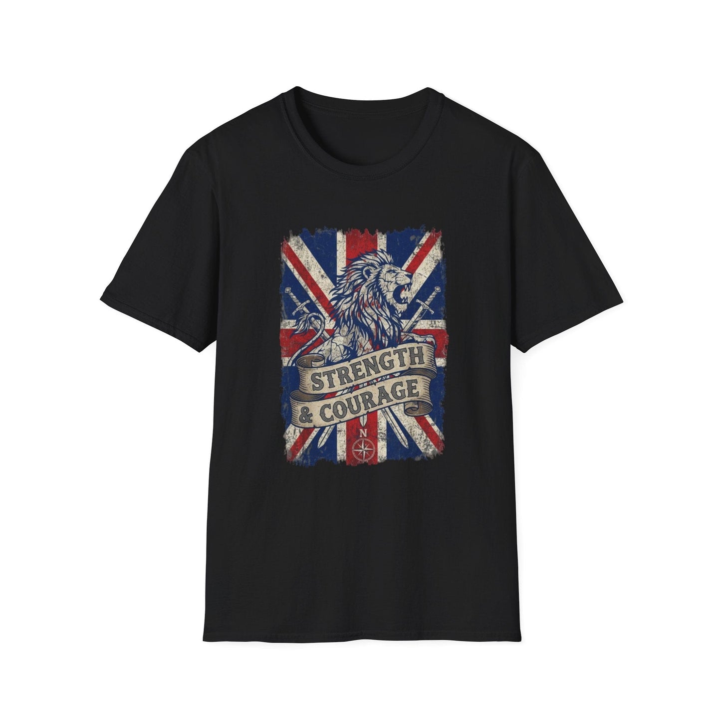 British Lion Strength & Courage T-Shirt - Distressed Union Jack Graphic Tee